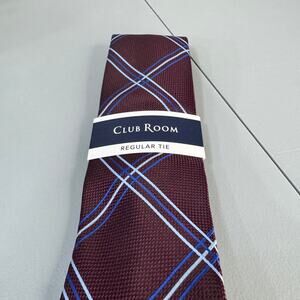 Club‎ Room Mens Necktie Otero Grid Burgundy Office Professional Business  New